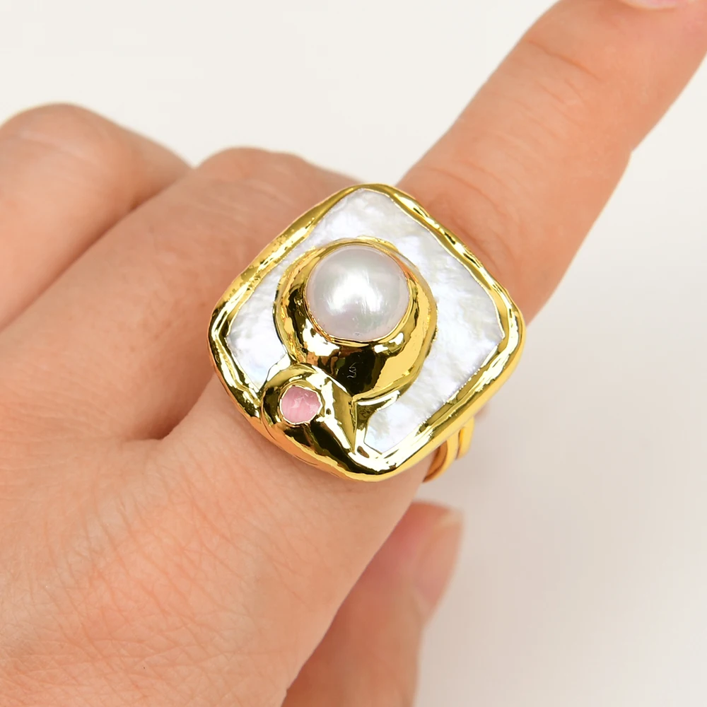 G-G Freshwater Cultured White Square Pearl Pink Zircon Ring Adjustable Rings Handmade Lady Jewelry Gifts
G-G Freshwater Cultured White Square Pearl Pink Zircon Ring Adjustable Rings Handmade Lady Jewelry Gifts
