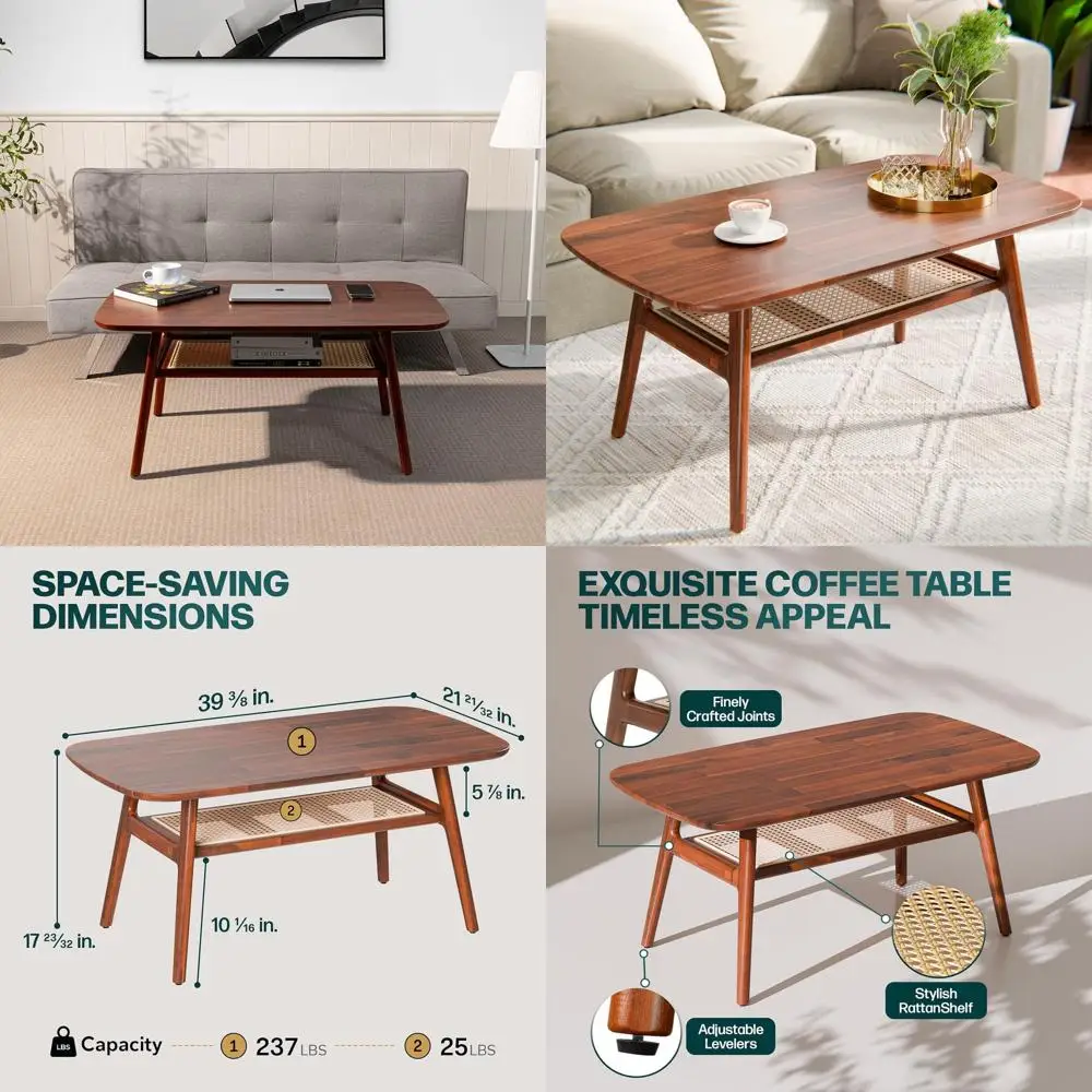 Oval Acacia Wood Coffee Table with Rattan Shelf, 237 lbs Capacity, Rustic & Modern Style for Living Room
Oval Acacia Wood Coffee Table with Rattan Shelf, 237 lbs Capacity, Rustic & Modern Style for Living Room