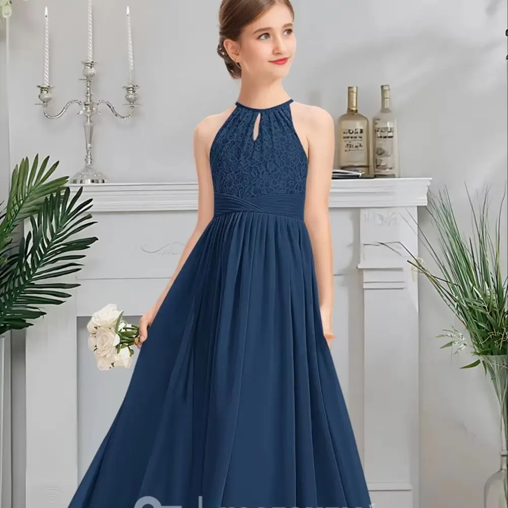 DSW Kids Halter Junior Bridesmaid Dress Midnight Navy Flower Girl Dress Floor-Length Chiffon Lace Sacred Communion Gown Wedding
DSW Kids Halter Junior Bridesmaid Dress Midnight Navy Flower Girl Dress Floor-Length Chiffon Lace Sacred Communion Gown Wedding