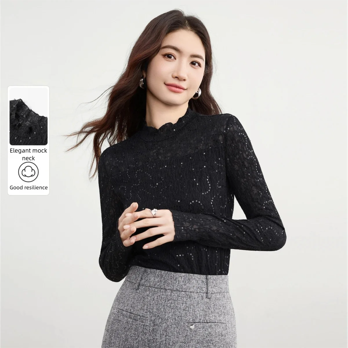 SENTUBILA Элегантные женские футболки, осень 2022, тонкие кружевные футболки с полувысоким воротником и бисером, цветочные кружевные женские футболки, топы с длинными рукавами 153SA2715
SENTUBILA Элегантные женские футболки, осень 2022, тонкие кружевные футболки с полувысоким воротником и бисером, цветочные кружевные женские футболки, топы с длинными рукавами 153SA2715