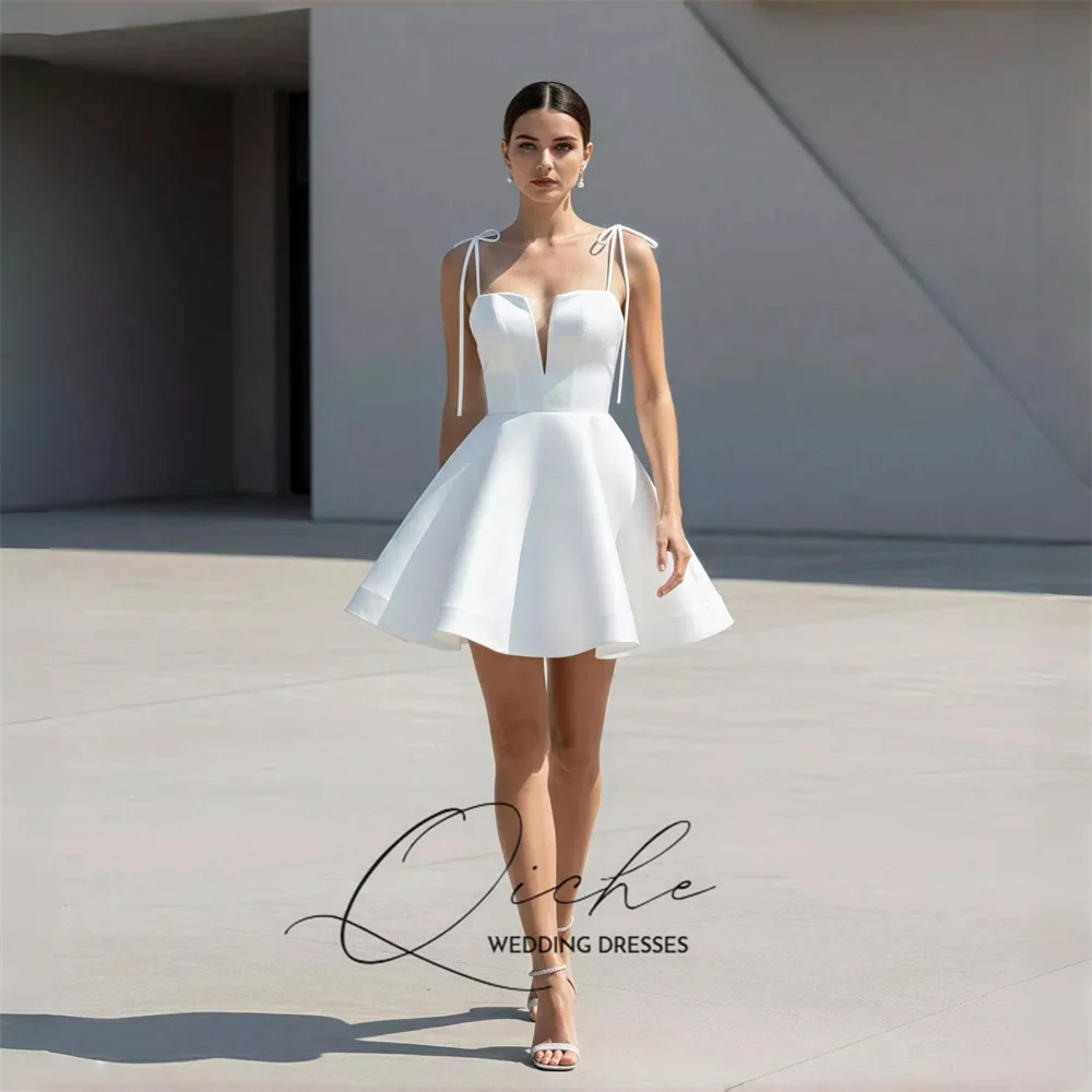 QICHE Simple Satin Short A-Line Wedding Dresses Spaghetti Straps V-Neck Open Back Pleat Bridal Gown Vestido De Noiva Customized
QICHE Simple Satin Short A-Line Wedding Dresses Spaghetti Straps V-Neck Open Back Pleat Bridal Gown Vestido De Noiva Customized