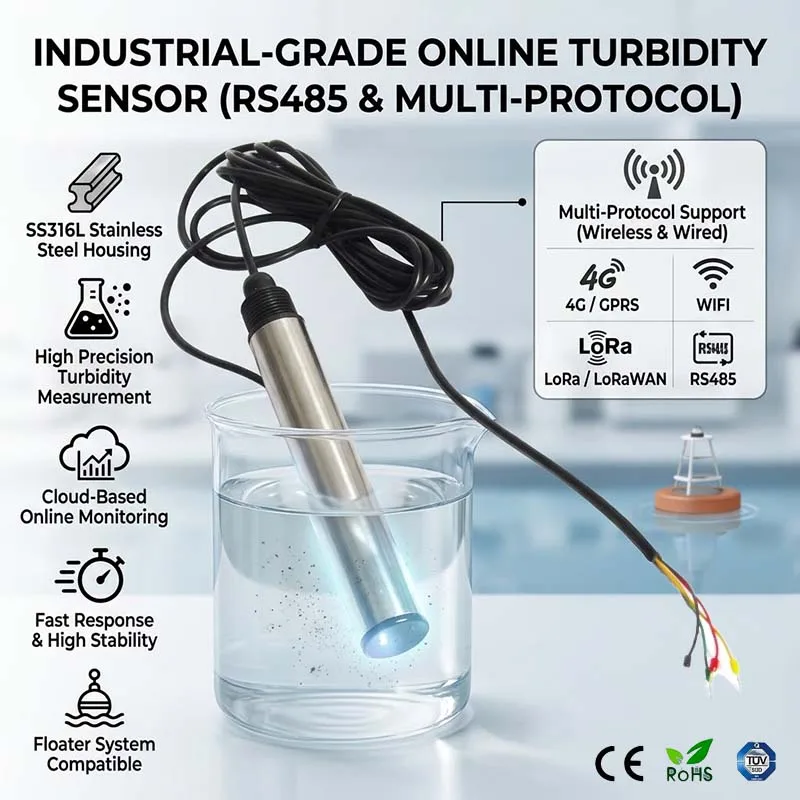 RS485 GPRS/4G/WIFI/Lora Lorawan Turbidity Online Stainless Steel Analyzer, Water Turbidity Detection Sensor, Buoy System
RS485 GPRS/4G/WIFI/Lora Lorawan Turbidity Online Stainless Steel Analyzer, Water Turbidity Detection Sensor, Buoy System