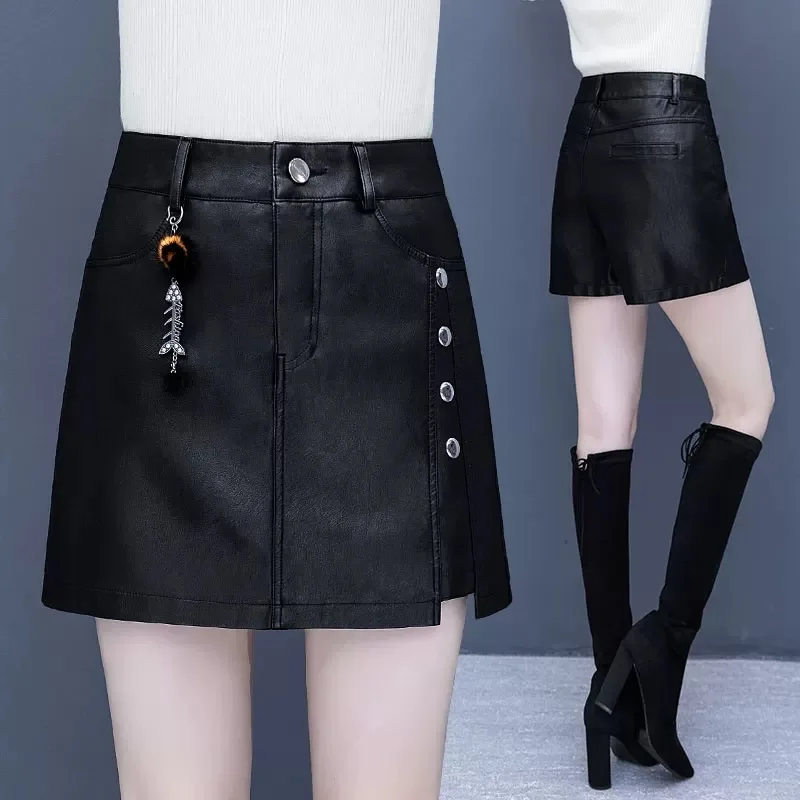 Y2K Leather Skirt Pants Women High Waist Black Slimming A Line Short Casual Winter
Y2K Leather Skirt Pants Women High Waist Black Slimming A Line Short Casual Winter