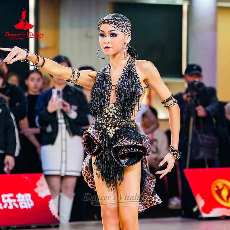 Leopard Print Teenagers Latin Dance Tassels Dress Customized Adult Women Jive Samba Perform&Contest Clothing Dancer's Vitality
Leopard Print Teenagers Latin Dance Tassels Dress Customized Adult Women Jive Samba Perform&Contest Clothing Dancer's Vitality