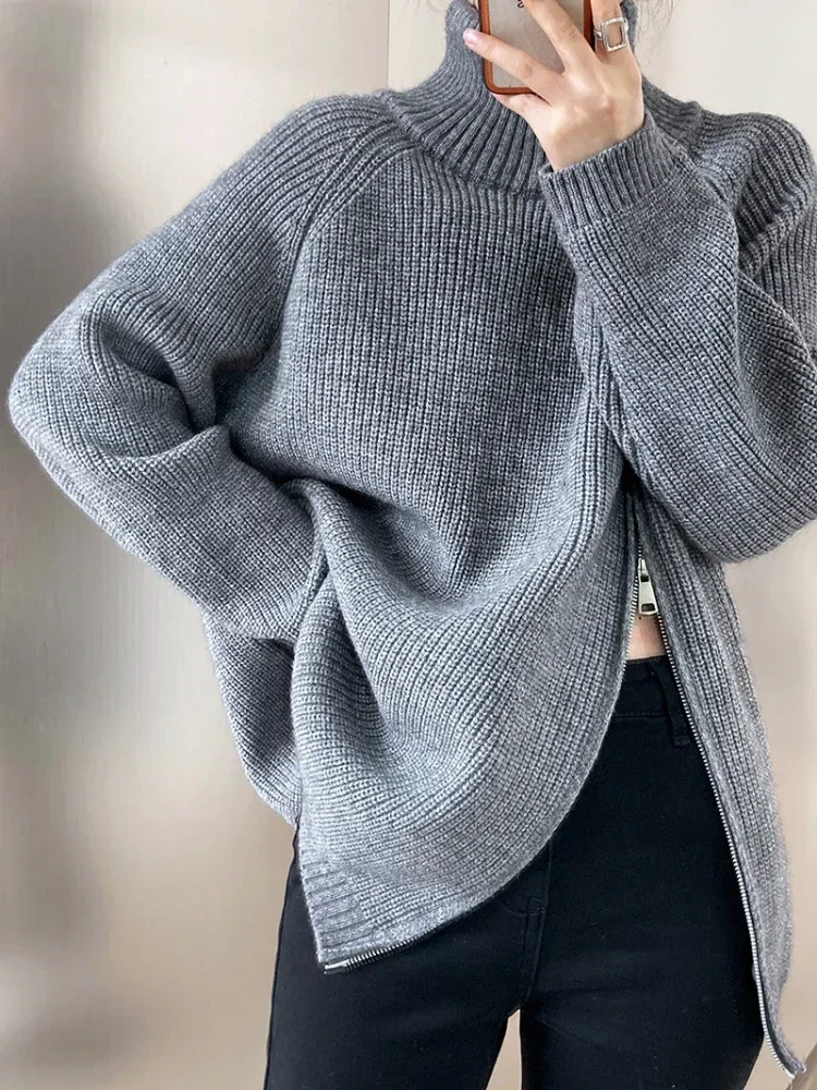 Women's Double Zipper Turtleneck Oversized Sweaters 2025 Autumn Knitwear Loose Fit Thick Warm Pullovers Solid Knitted Jumpers
Women's Double Zipper Turtleneck Oversized Sweaters 2025 Autumn Knitwear Loose Fit Thick Warm Pullovers Solid Knitted Jumpers