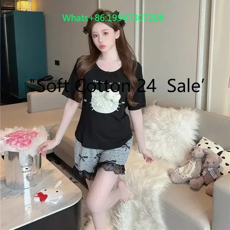 Новые летние черные пижамы из чистого хлопка с круглым вырезом и принтом «Hello Kitty», удобные шорты с короткими рукавами, домашняя одежда
Новые летние черные пижамы из чистого хлопка с круглым вырезом и принтом «Hello Kitty», удобные шорты с короткими рукавами, домашняя одежда