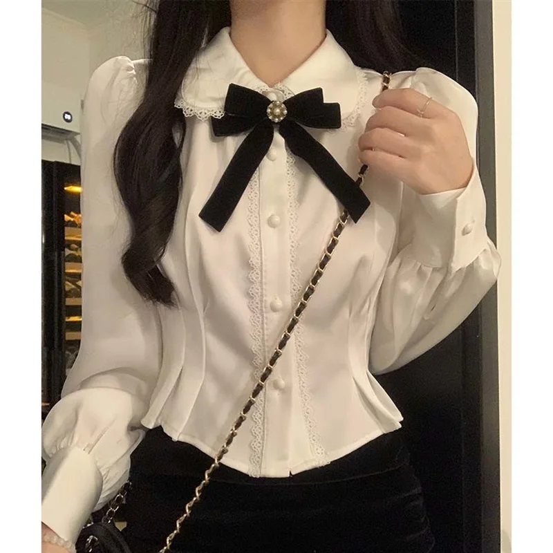 Preppy Style White Shirt Women Spring and Autumn Lace Long Sleeve Versatile Blouse Girls Waisted Short Blouses Female
Preppy Style White Shirt Women Spring and Autumn Lace Long Sleeve Versatile Blouse Girls Waisted Short Blouses Female