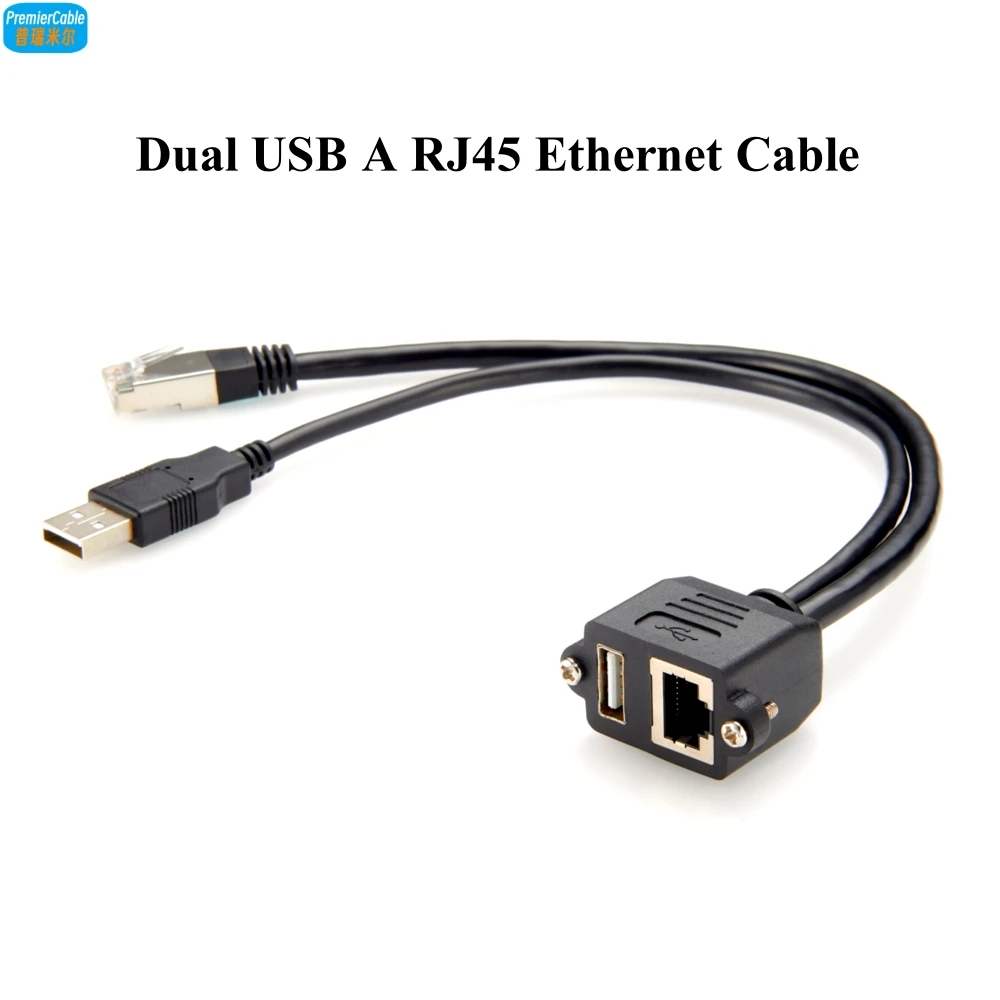 Dual USB 2.0 RJ45 Cat5e Ethernet Combo Extension Cable RJ45 8P8C USB Type-A Male to Female Screw Panel Chassis Feedthrough Cable
Dual USB 2.0 RJ45 Cat5e Ethernet Combo Extension Cable RJ45 8P8C USB Type-A Male to Female Screw Panel Chassis Feedthrough Cable