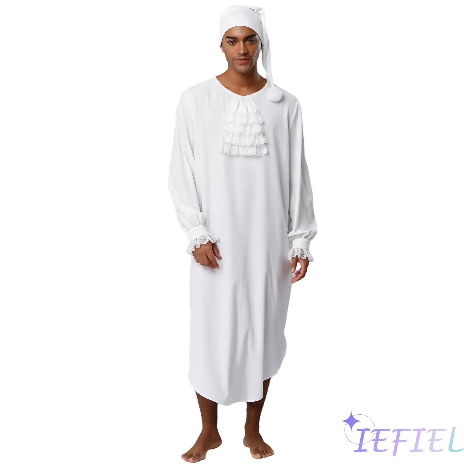 Men Victorian Nightgown Halloween Christmas Fancy Dress Ball Costume Long Sleeve Lace Trim Ruffles Night-Robe with Nightcap
Men Victorian Nightgown Halloween Christmas Fancy Dress Ball Costume Long Sleeve Lace Trim Ruffles Night-Robe with Nightcap