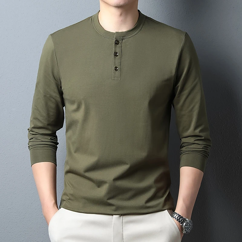 Men Classic Henry Collar Solid Clothes 2025 Spring Heavy Cotton Long Sleeve Tops Male 95% Mercerized Cotton Tee Shirts
Men Classic Henry Collar Solid Clothes 2025 Spring Heavy Cotton Long Sleeve Tops Male 95% Mercerized Cotton Tee Shirts