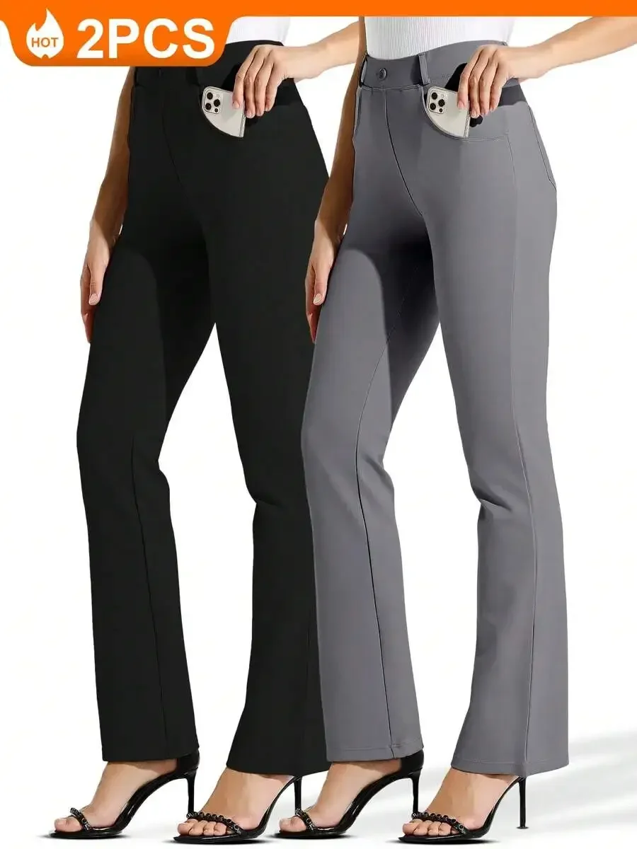 2 Pack Womens Bootcut Dress Pants Stretch Lightweight Work Office Flare Leggings With Belt Loops 4 Pockets
2 Pack Womens Bootcut Dress Pants Stretch Lightweight Work Office Flare Leggings With Belt Loops 4 Pockets