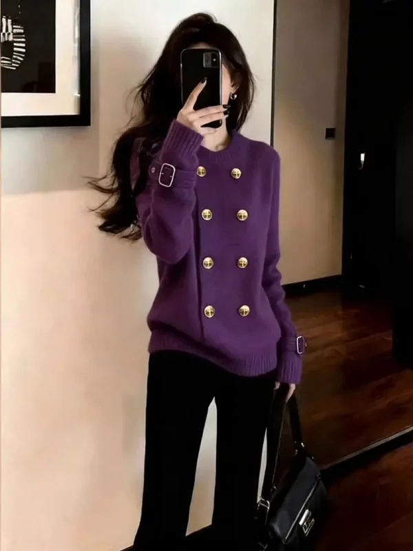 Loose Fit Women's Purple Sweater Jaet Casual Sle Double Button Open Cardigan Soft Knitted Faionable Versatile Comfortable
Loose Fit Women's Purple Sweater Jaet Casual Sle Double Button Open Cardigan Soft Knitted Faionable Versatile Comfortable