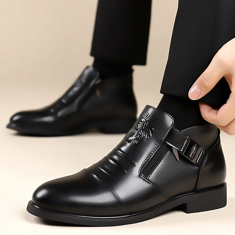 men's business casual leather shoes with high and low tops, lion head zipper and pointed toe, three joint casual leather shoes
men's business casual leather shoes with high and low tops, lion head zipper and pointed toe, three joint casual leather shoes