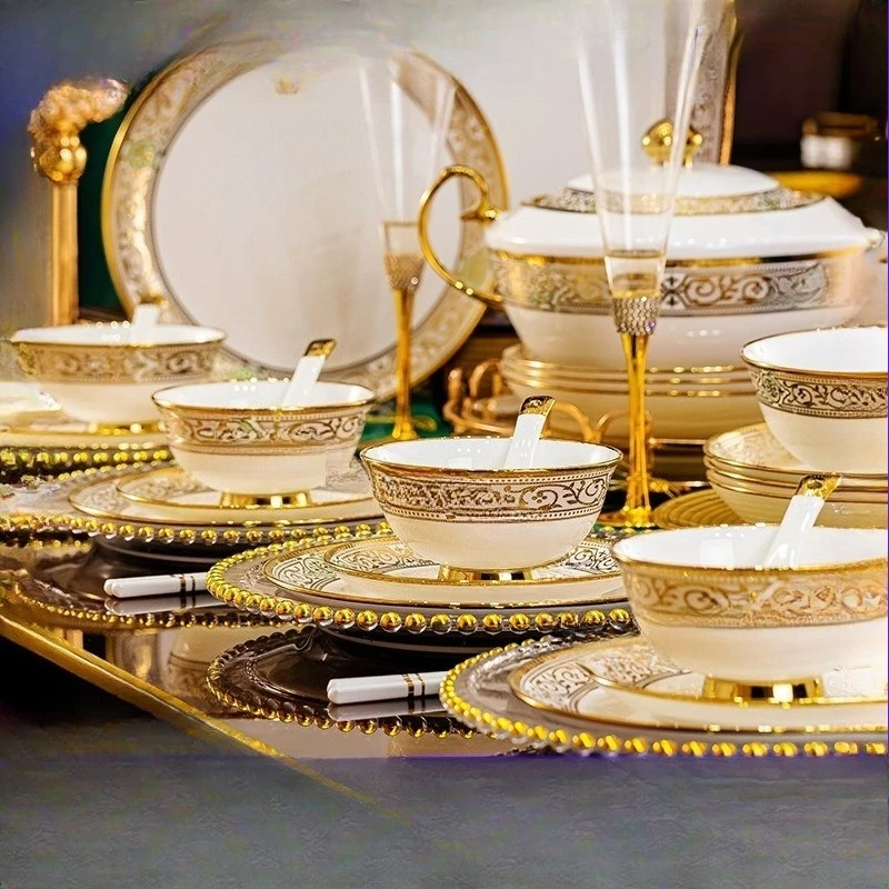 High-grade embossed gold bone china tableware bowl set Jingdezhen European style ceramic dishes and plates
High-grade embossed gold bone china tableware bowl set Jingdezhen European style ceramic dishes and plates