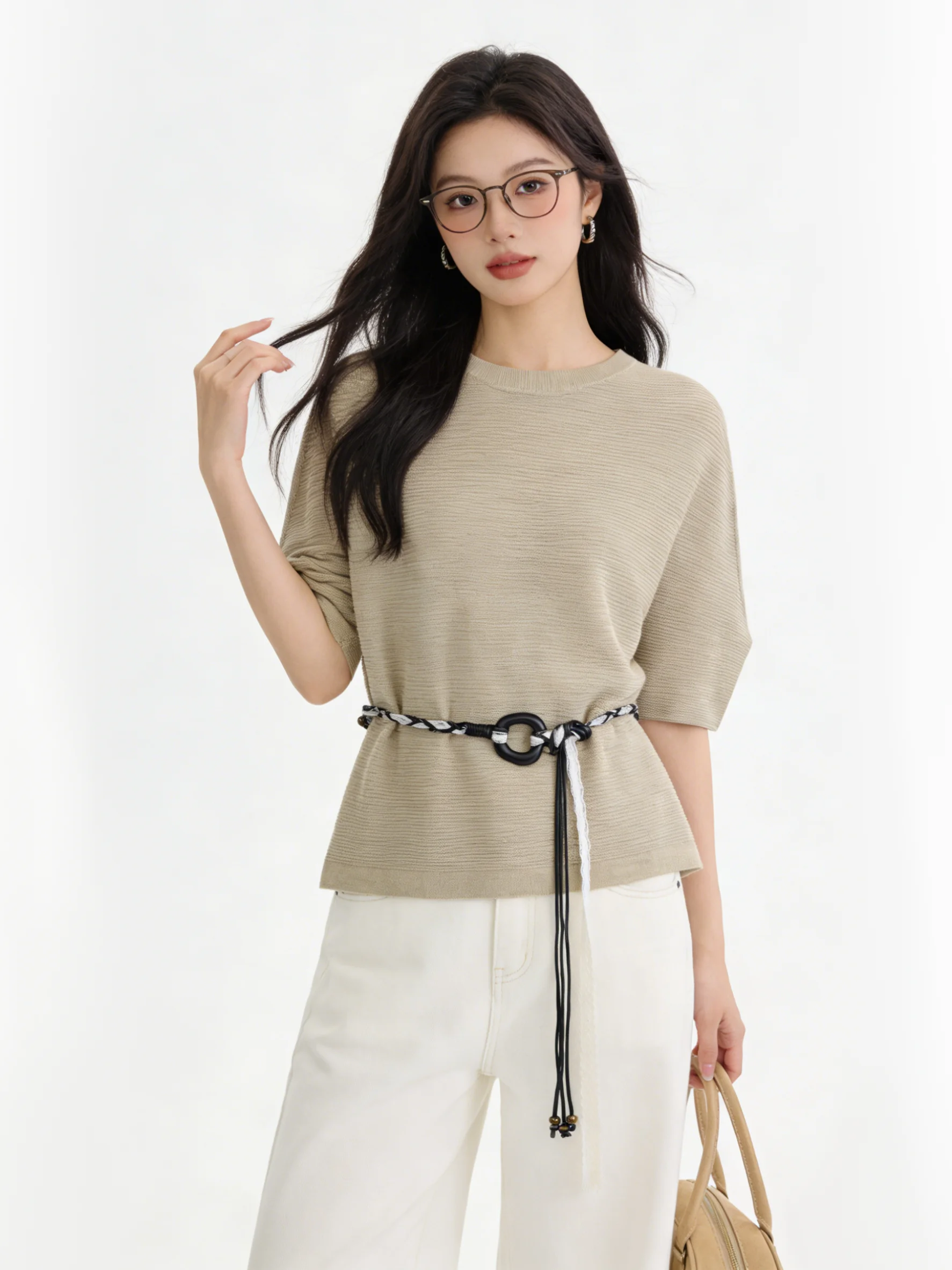 Summer Casual Loose Short Sleeve round Neck T-Shirt with Belt Slimming Top Women's Fashion Breathable Comfortable Universal Fit
Summer Casual Loose Short Sleeve round Neck T-Shirt with Belt Slimming Top Women's Fashion Breathable Comfortable Universal Fit