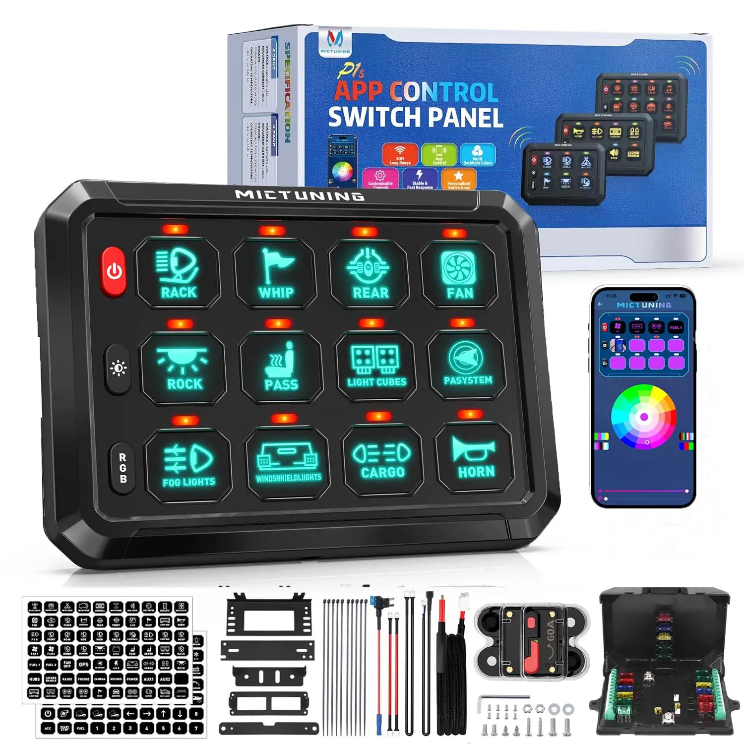 MICTUNING 8/12 Gang RGB Switch Panel Bluetooth APP Control Universal Car LED On-Off Switch Panel Relay Control System
MICTUNING 8/12 Gang RGB Switch Panel Bluetooth APP Control Universal Car LED On-Off Switch Panel Relay Control System