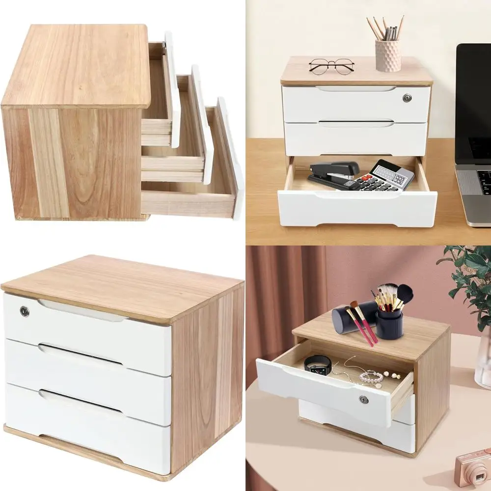 3-Drawer Lockable Wood Desk Organizer, Home Office Tabletop Storage Cabinet, 15.35x11.81x12.2
3-Drawer Lockable Wood Desk Organizer, Home Office Tabletop Storage Cabinet, 15.35x11.81x12.2