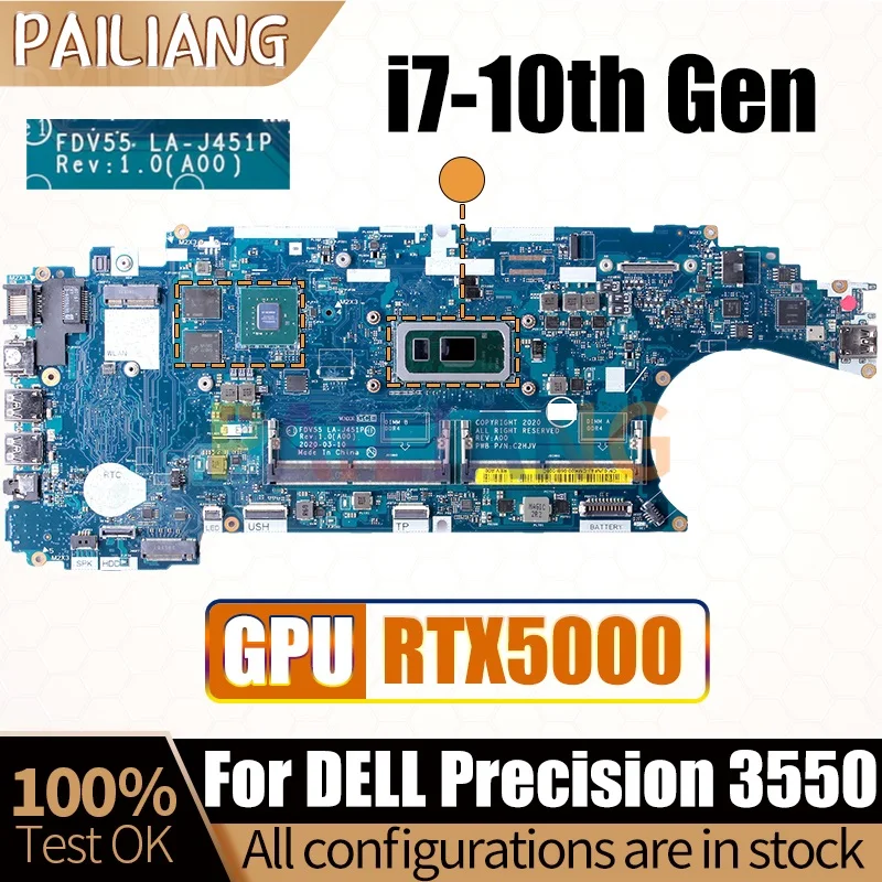 For Dell Precision 3550 Notebook Mainboard LA-J451P i7-10510U i7-10610U RTX5000 0XK86F 0JNF4J Laptop Motherboard Full Tested
For Dell Precision 3550 Notebook Mainboard LA-J451P i7-10510U i7-10610U RTX5000 0XK86F 0JNF4J Laptop Motherboard Full Tested