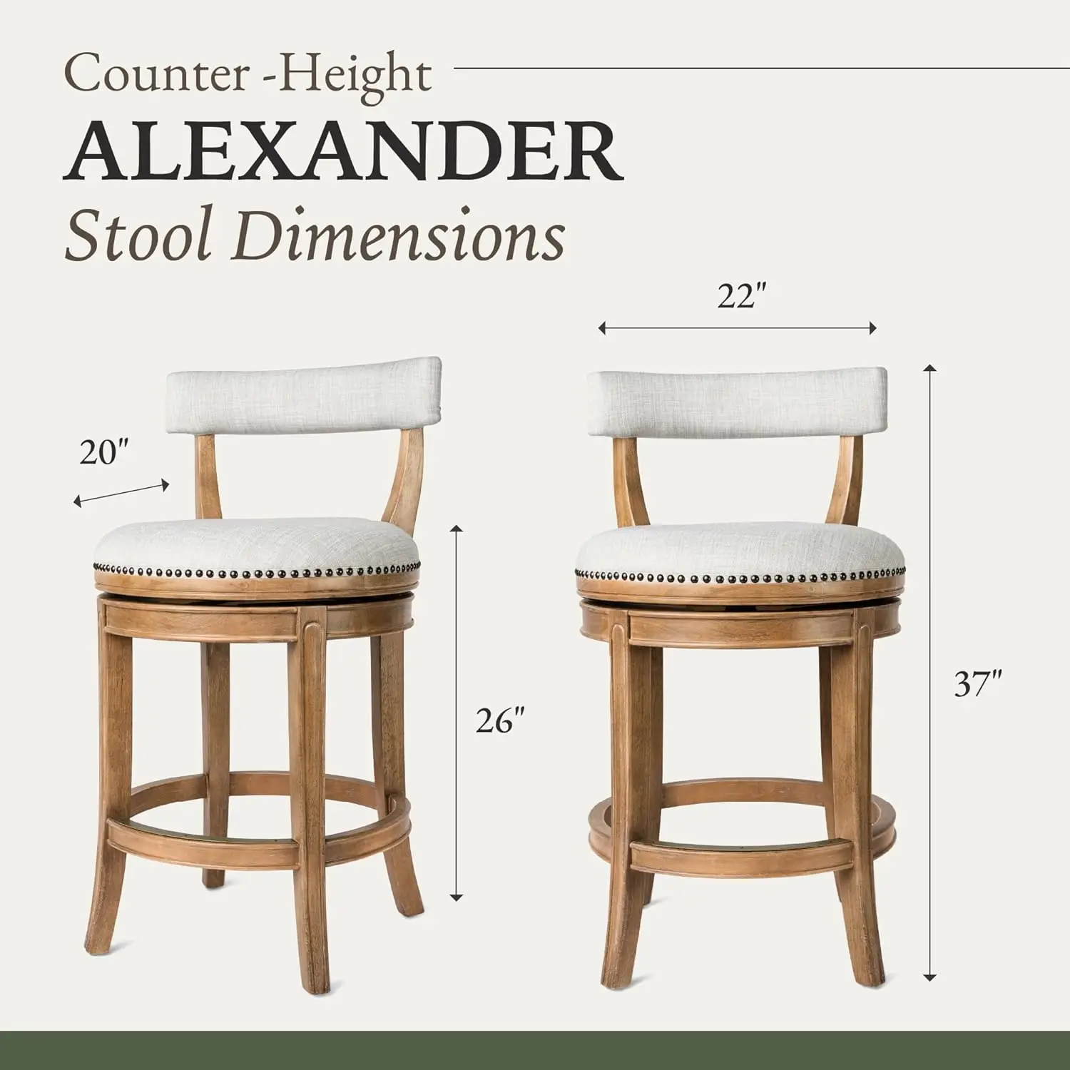 26" Swivel Counter Stool – Kitchen Stool in Weathered Oak Finish & Sand Color Fabric Upholstery - 180° Swivel
26" Swivel Counter Stool – Kitchen Stool in Weathered Oak Finish & Sand Color Fabric Upholstery - 180° Swivel