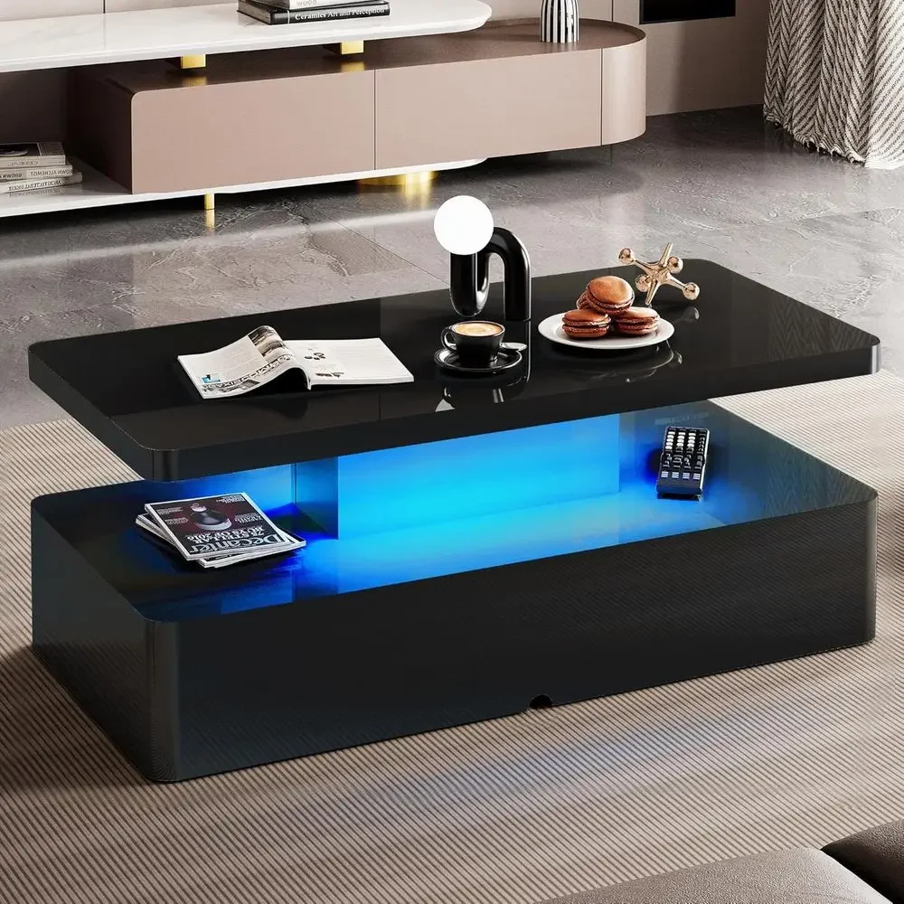 Modern Living Room LED Coffee Table with Rounded Edges in 16 Colors, High Gloss 2-Tier Design with Concealed Power Supply
Modern Living Room LED Coffee Table with Rounded Edges in 16 Colors, High Gloss 2-Tier Design with Concealed Power Supply