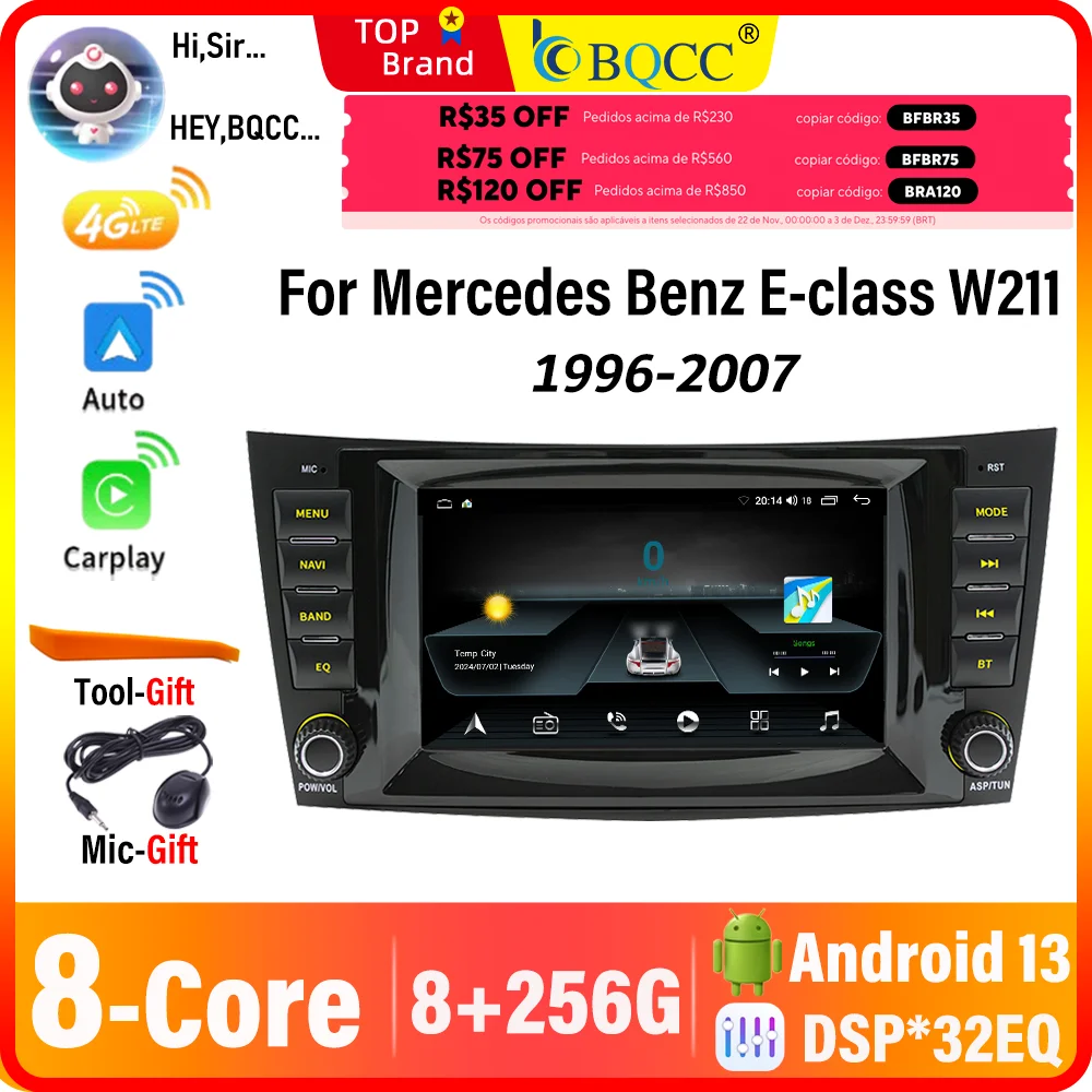 BQCC 7'' 8 Core Car Radio For Mercedes Benz E-class W211 1996-2007 Wireless Carplay Android Auto BT RDS GPS WIFI Car Stereo
BQCC 7'' 8 Core Car Radio For Mercedes Benz E-class W211 1996-2007 Wireless Carplay Android Auto BT RDS GPS WIFI Car Stereo