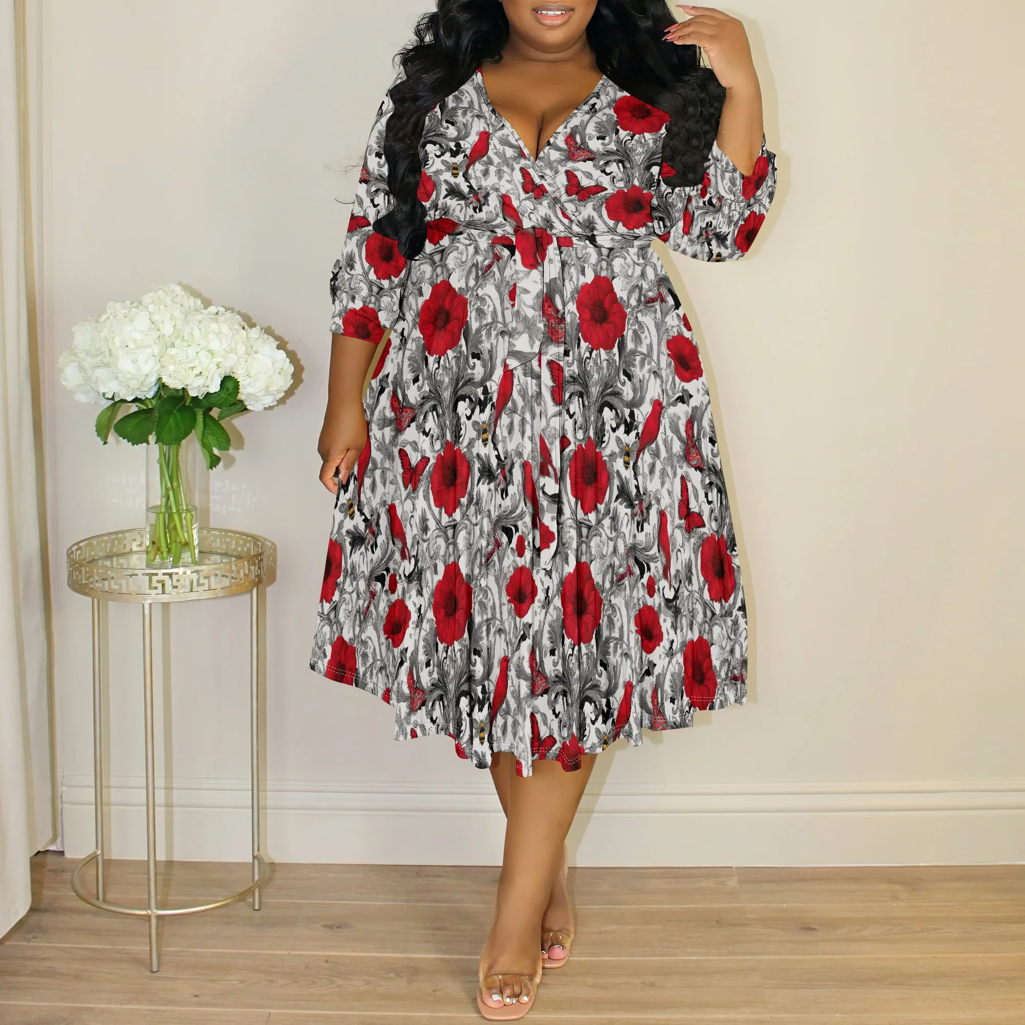 Gothic Red Floral Wrap Dress Plus Size Women’s Art Print Midi Dress Black White Rose Pattern XL-6XL Casual Party Wear
Gothic Red Floral Wrap Dress Plus Size Women’s Art Print Midi Dress Black White Rose Pattern XL-6XL Casual Party Wear