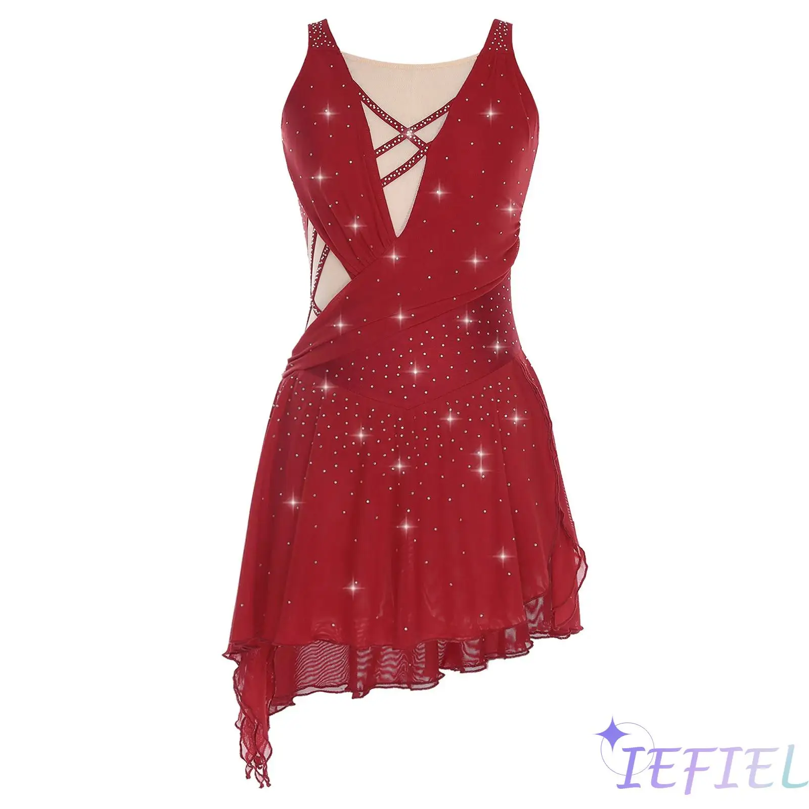 Women Ballet Latin Dance Costume Rhinestones Adorned Straps Backless Flowy Asymmetrical Hem Dress for Figure Skating Performance
Women Ballet Latin Dance Costume Rhinestones Adorned Straps Backless Flowy Asymmetrical Hem Dress for Figure Skating Performance