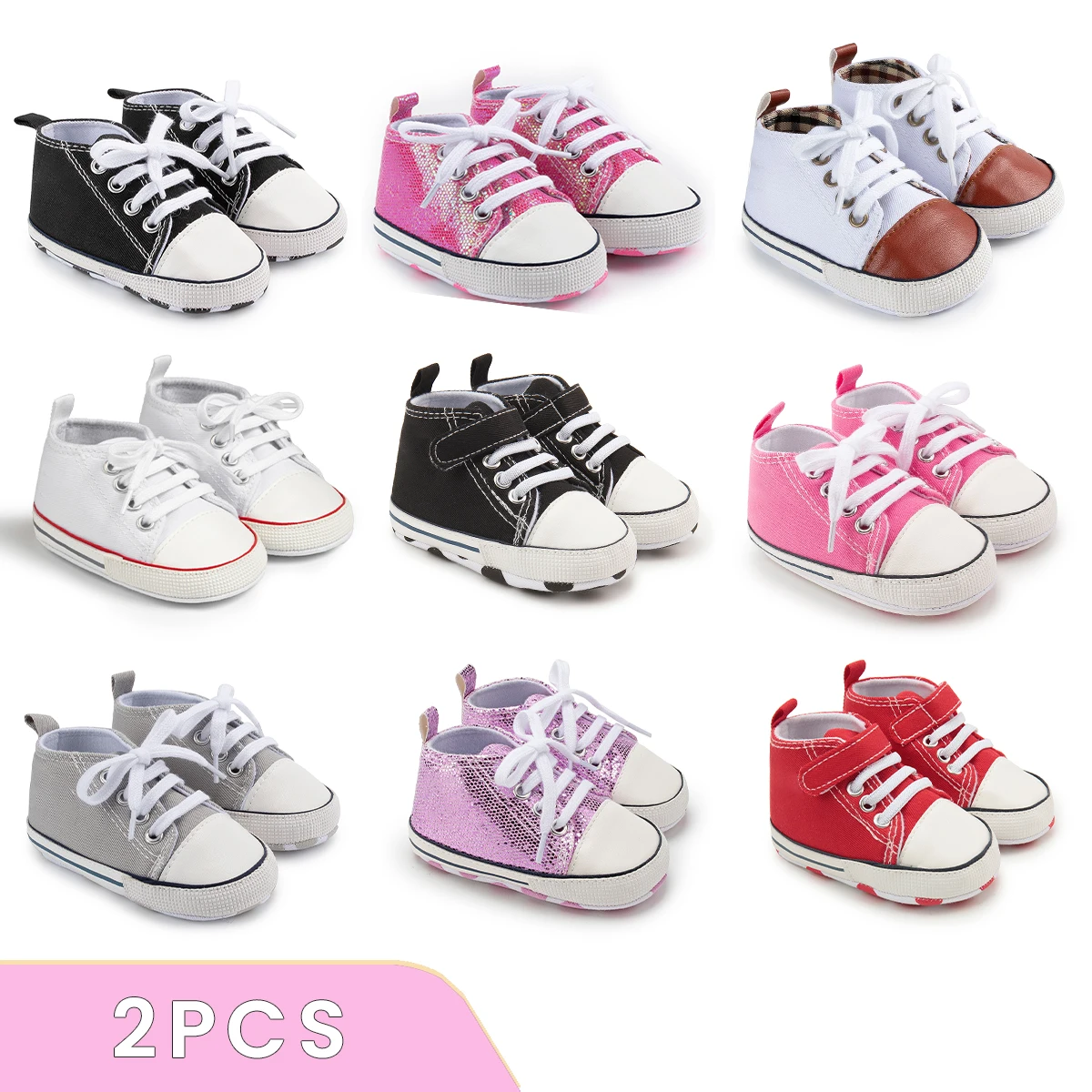Newborn Baby Boys Girls Classic Canvas Casual Sneakers Glittery Lace Up First Walkers Soft Anti-slip Flat Sole 2 Pcs Set
Newborn Baby Boys Girls Classic Canvas Casual Sneakers Glittery Lace Up First Walkers Soft Anti-slip Flat Sole 2 Pcs Set