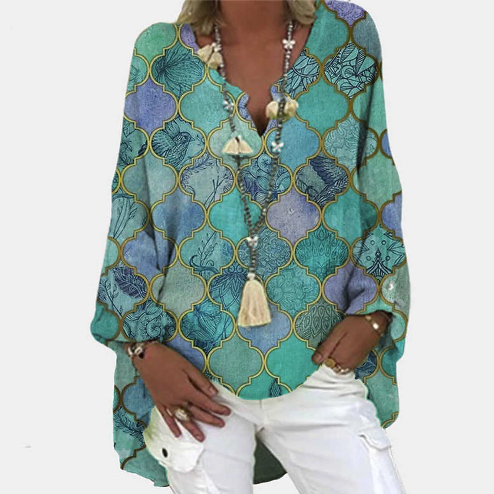 Womens Button Up Blouse Women Blouse Topsv Neck Party Stylish Bohemian Print T-Shirt Ladies Button Down Blouses
Womens Button Up Blouse Women Blouse Topsv Neck Party Stylish Bohemian Print T-Shirt Ladies Button Down Blouses