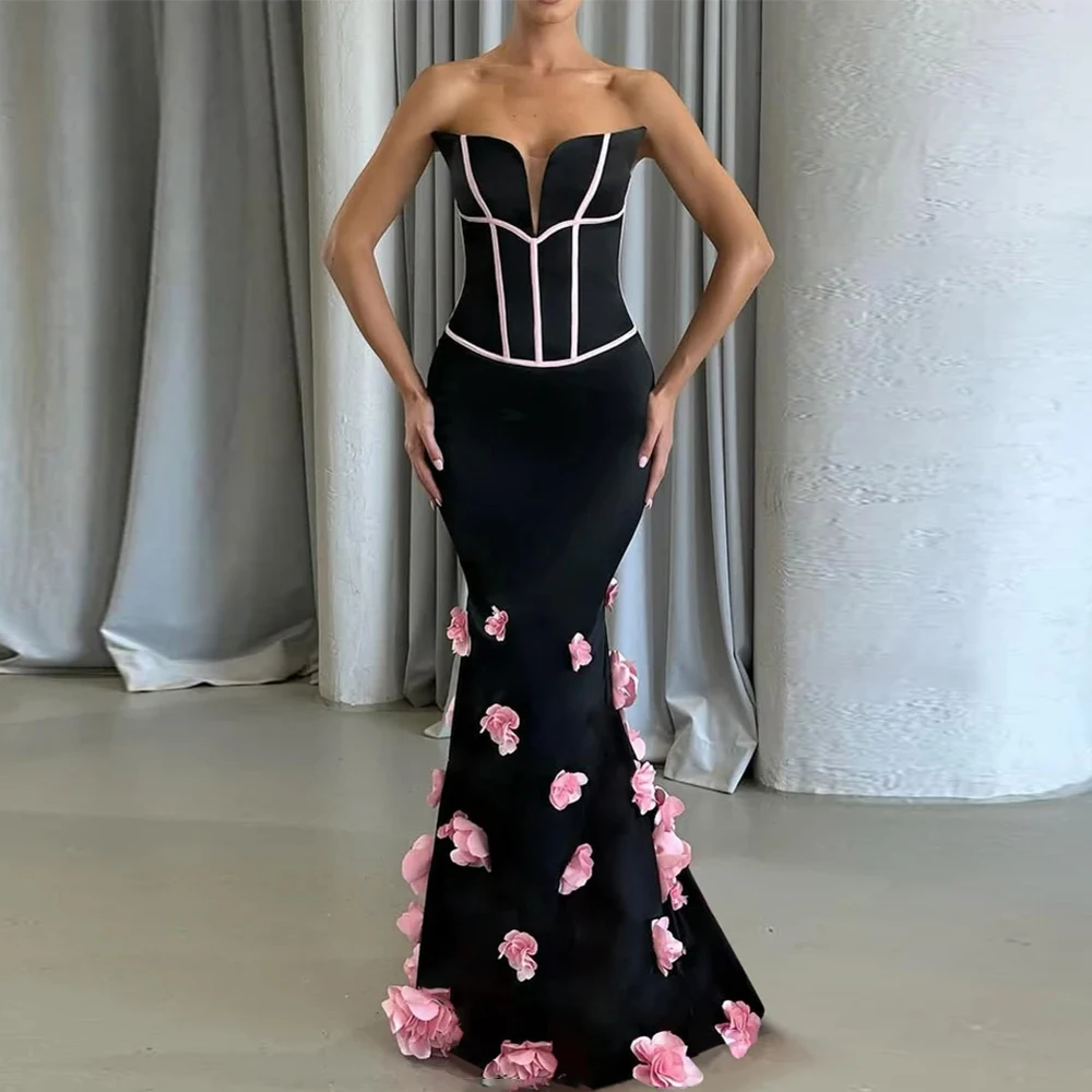 Sexy Sorority Formal Dresses Satin Mermaid/Trumpet Valentine's Day Dress Black Sweetheart 3D flowers Bespoke Occasion Gown Long
Sexy Sorority Formal Dresses Satin Mermaid/Trumpet Valentine's Day Dress Black Sweetheart 3D flowers Bespoke Occasion Gown Long