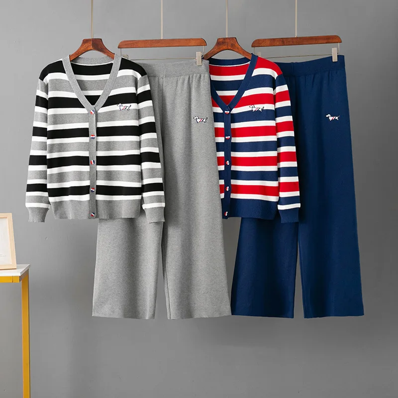 Spring and Autumn Women Striped Knitted Cardigan Button Striped Top+Casual Sports Wide Leg Pants Two Piece Set
Spring and Autumn Women Striped Knitted Cardigan Button Striped Top+Casual Sports Wide Leg Pants Two Piece Set