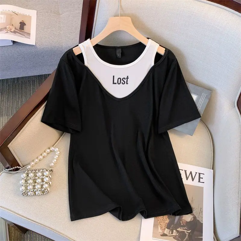 Plus Size Trend Tops Women Clothing Fake Two Piece Short Sleeve Contrast Hollow Out Casual T Shirts Fashion High Street Summer
Plus Size Trend Tops Women Clothing Fake Two Piece Short Sleeve Contrast Hollow Out Casual T Shirts Fashion High Street Summer