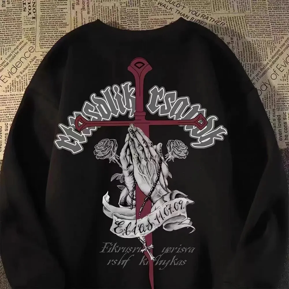 Sweatshirts Men Graphic Dark Cross Rose Print Cotton Sweatshirt Retro American Trendy Street Hip Hop Autumn Tops Men'S Clothing
Sweatshirts Men Graphic Dark Cross Rose Print Cotton Sweatshirt Retro American Trendy Street Hip Hop Autumn Tops Men'S Clothing