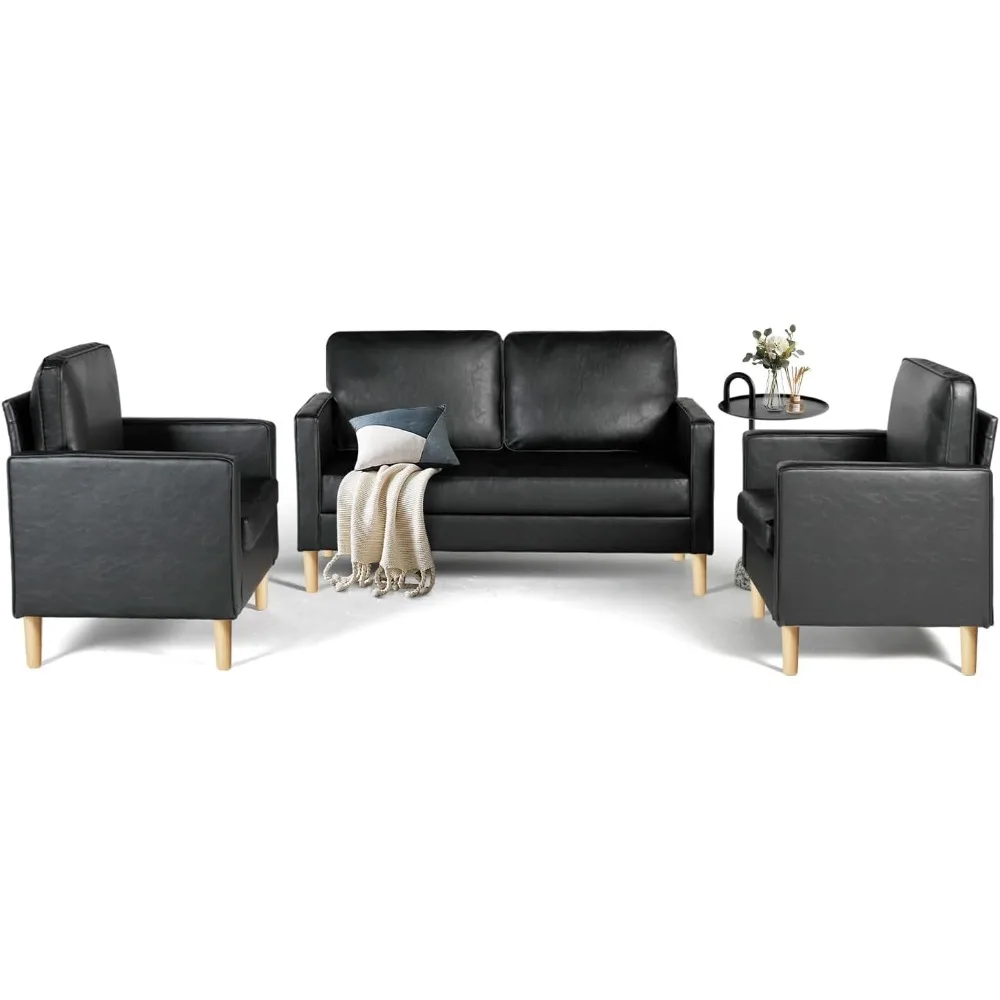 Mid-Century Sectional Sofa Set Faux Leather Office 3 Pcs Couch Set with Armrest Modern Upholstered Loveseat Couches (1-Seater+1
Mid-Century Sectional Sofa Set Faux Leather Office 3 Pcs Couch Set with Armrest Modern Upholstered Loveseat Couches (1-Seater+1