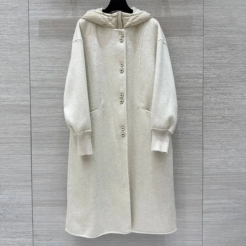 High-quality women's beanie-lined down jacket + cashmere windbreaker double-piece combination coat - long style 1010149
High-quality women's beanie-lined down jacket + cashmere windbreaker double-piece combination coat - long style 1010149