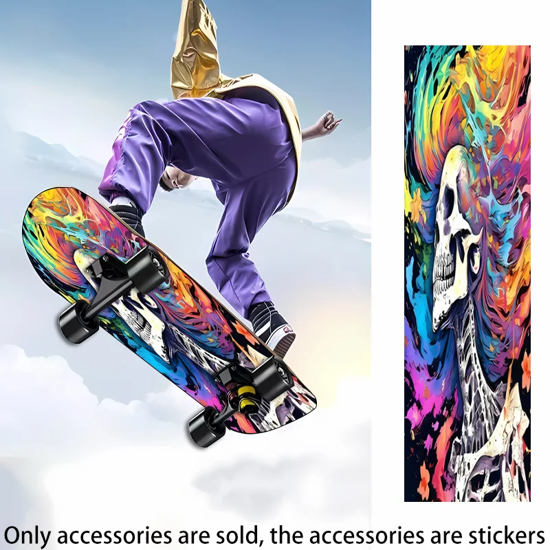 Suitable for skateboards and scooters - Removable 2D flat sticker with skull and hair pattern - Multi-colored skateboard bottom
Suitable for skateboards and scooters - Removable 2D flat sticker with skull and hair pattern - Multi-colored skateboard bottom