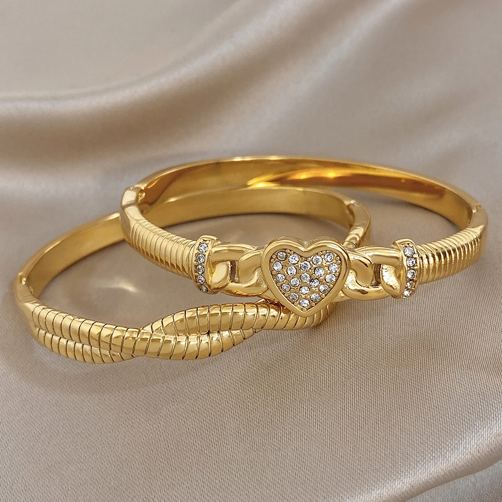 Freetry Romantic Heart Striped Geometric Stainless Steel Bangle for Women Glossy Waterproof Golden Spring Bracelet Party Jewelry
Freetry Romantic Heart Striped Geometric Stainless Steel Bangle for Women Glossy Waterproof Golden Spring Bracelet Party Jewelry