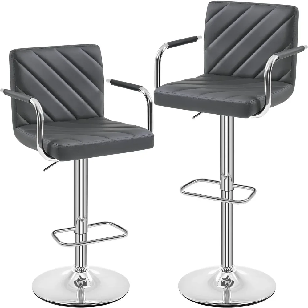 Height adjustable swivel bar stools, counter height, grey bar chairs with back, armrest and footrest for kitchen island
Height adjustable swivel bar stools, counter height, grey bar chairs with back, armrest and footrest for kitchen island