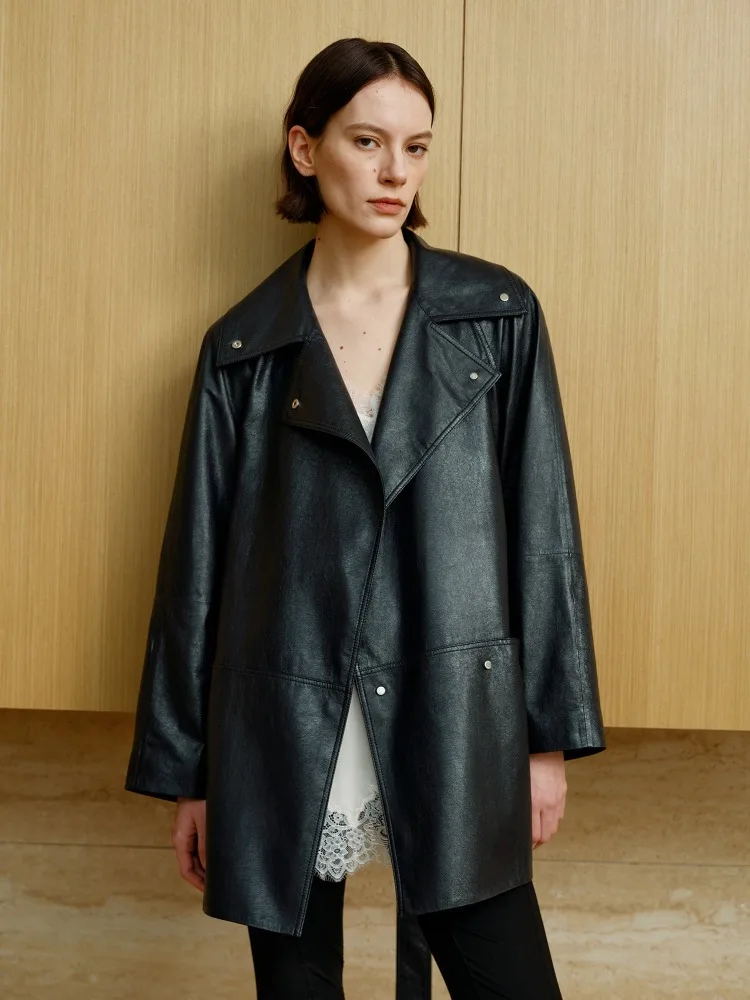 High-street Genuine Sheepskin Locomotive Leather Jacket Women Mid-long Loose Stylish Thin Leather Trench Female Real Leather
High-street Genuine Sheepskin Locomotive Leather Jacket Women Mid-long Loose Stylish Thin Leather Trench Female Real Leather