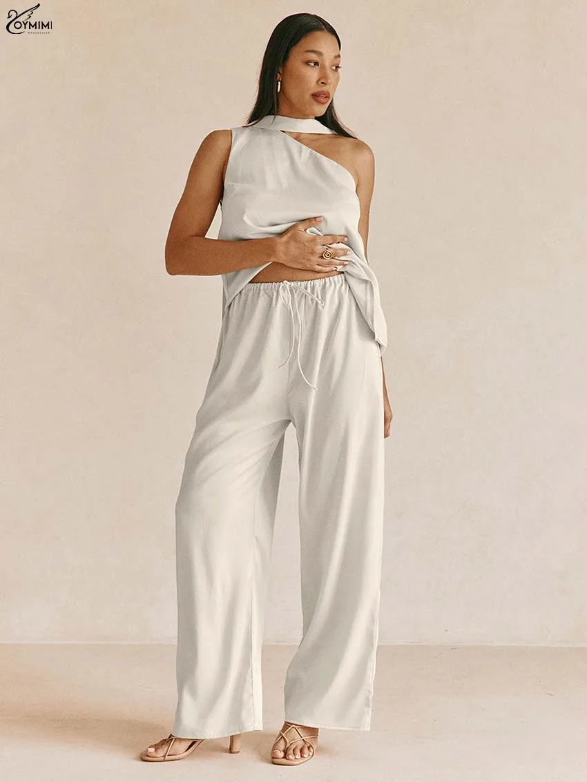 Oymimi Causal Beige 2 Piece Sets Woman Outfit Fashion One-Shoulder Sleeveless Lace-Up Blouses And Simple Straight Trousers Sets
Oymimi Causal Beige 2 Piece Sets Woman Outfit Fashion One-Shoulder Sleeveless Lace-Up Blouses And Simple Straight Trousers Sets