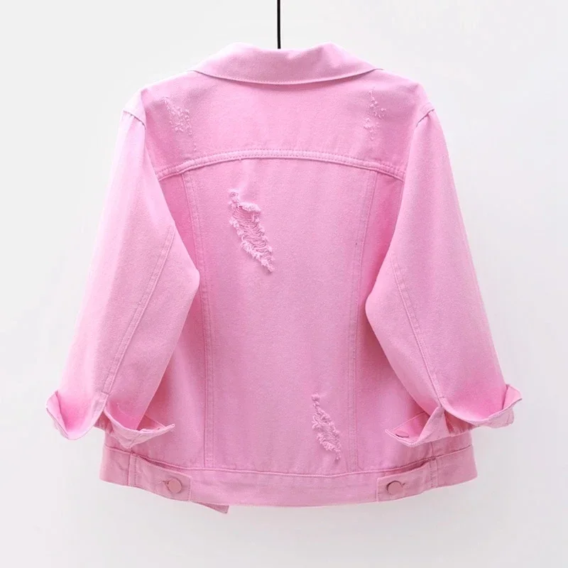 Spring Summer Fashion Holes Denim Jacket Women Pink White Cowboy Outerwear Korean Slim Short Big Pocket Jeans Jacket Coat Female
Spring Summer Fashion Holes Denim Jacket Women Pink White Cowboy Outerwear Korean Slim Short Big Pocket Jeans Jacket Coat Female