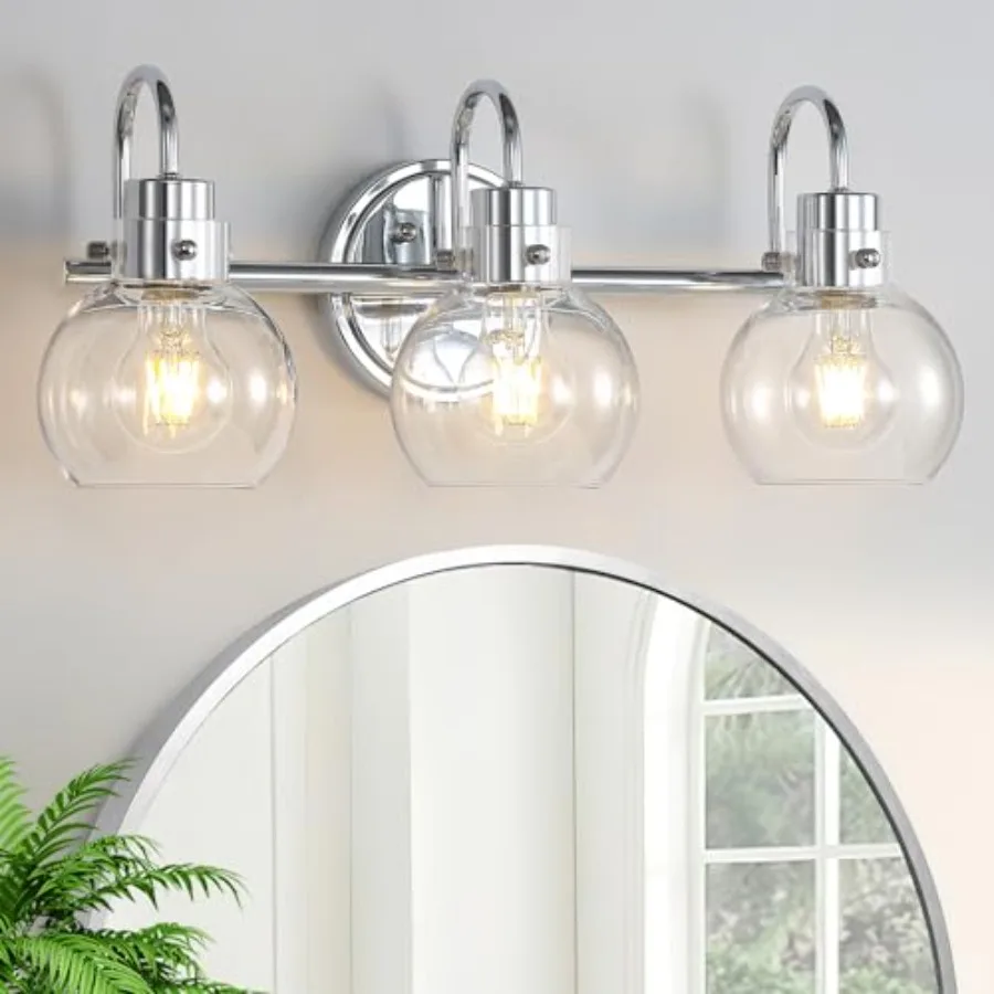 Bathroom Light Fixtures Polished Chrome 3 Light Vanity Light Wall Sconces Lighting with Clear Globe Glass Shades Bath Wall Moun
Bathroom Light Fixtures Polished Chrome 3 Light Vanity Light Wall Sconces Lighting with Clear Globe Glass Shades Bath Wall Moun