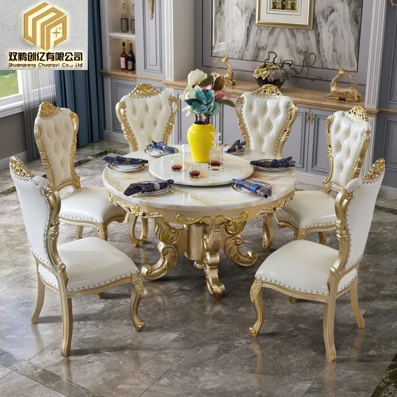 European dining table American light luxury marble round table with turntable table and chair combination
European dining table American light luxury marble round table with turntable table and chair combination