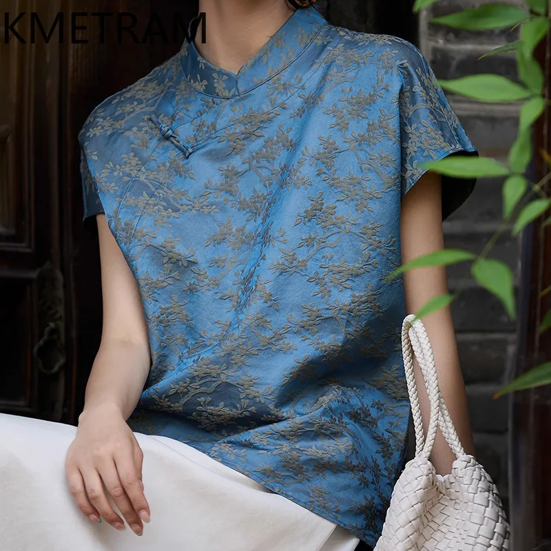 KMETRAM 74.4% Cotton 25.6% Mulberry Silk Women T Shirts Elegant Blue Jacquard Summer Tops Casual T Shirt Woman Clothes 2026 топ
KMETRAM 74.4% Cotton 25.6% Mulberry Silk Women T Shirts Elegant Blue Jacquard Summer Tops Casual T Shirt Woman Clothes 2026 топ