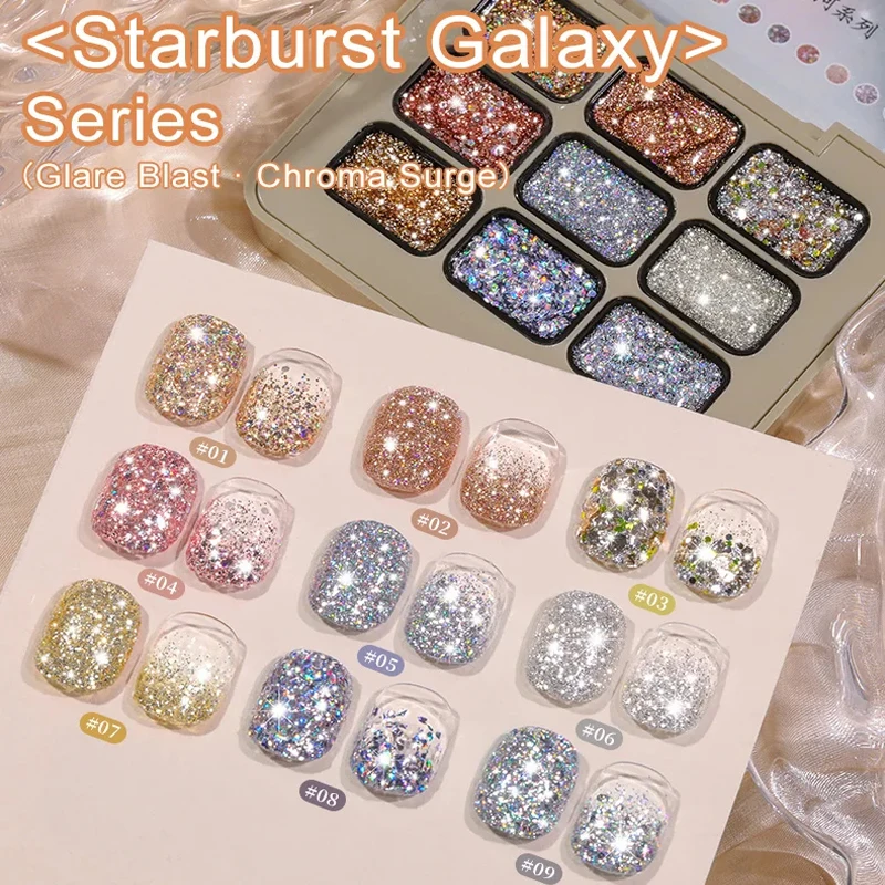 New 9 Colors Starburst Galaxy Series Glitter Solid Adhesive Gel Nail Polish Gradient Semi Permanent Soak Off UV LED Nail Art Gel
New 9 Colors Starburst Galaxy Series Glitter Solid Adhesive Gel Nail Polish Gradient Semi Permanent Soak Off UV LED Nail Art Gel