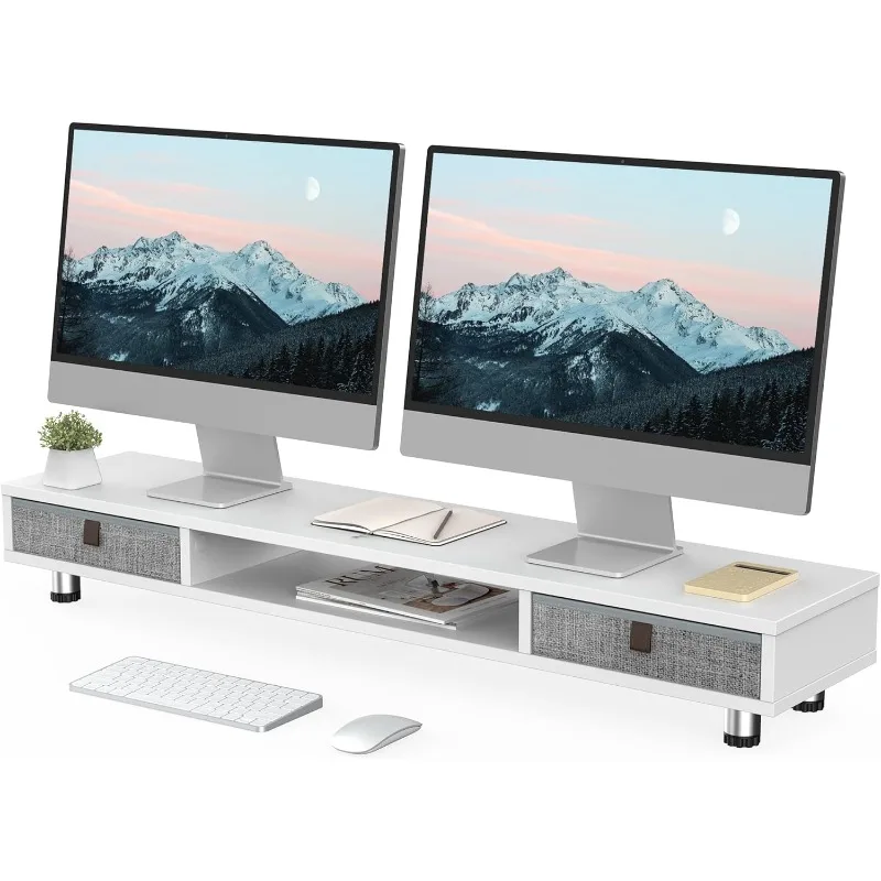 Monitor Stand, Dual Monitor Stand with 2 Drawers, Monitor Riser for 2 Monitors, Adjustable Height Computer Stand,
Monitor Stand, Dual Monitor Stand with 2 Drawers, Monitor Riser for 2 Monitors, Adjustable Height Computer Stand,