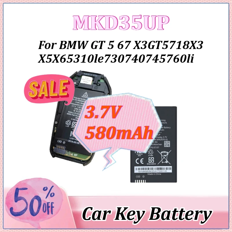 3.7V 580mAh MKD35UP Car Key Battery for BMW GT 5 6 7 X3GT57 I8 745 760li 730 740 X3 X5 X6 5310le
3.7V 580mAh MKD35UP Car Key Battery for BMW GT 5 6 7 X3GT57 I8 745 760li 730 740 X3 X5 X6 5310le