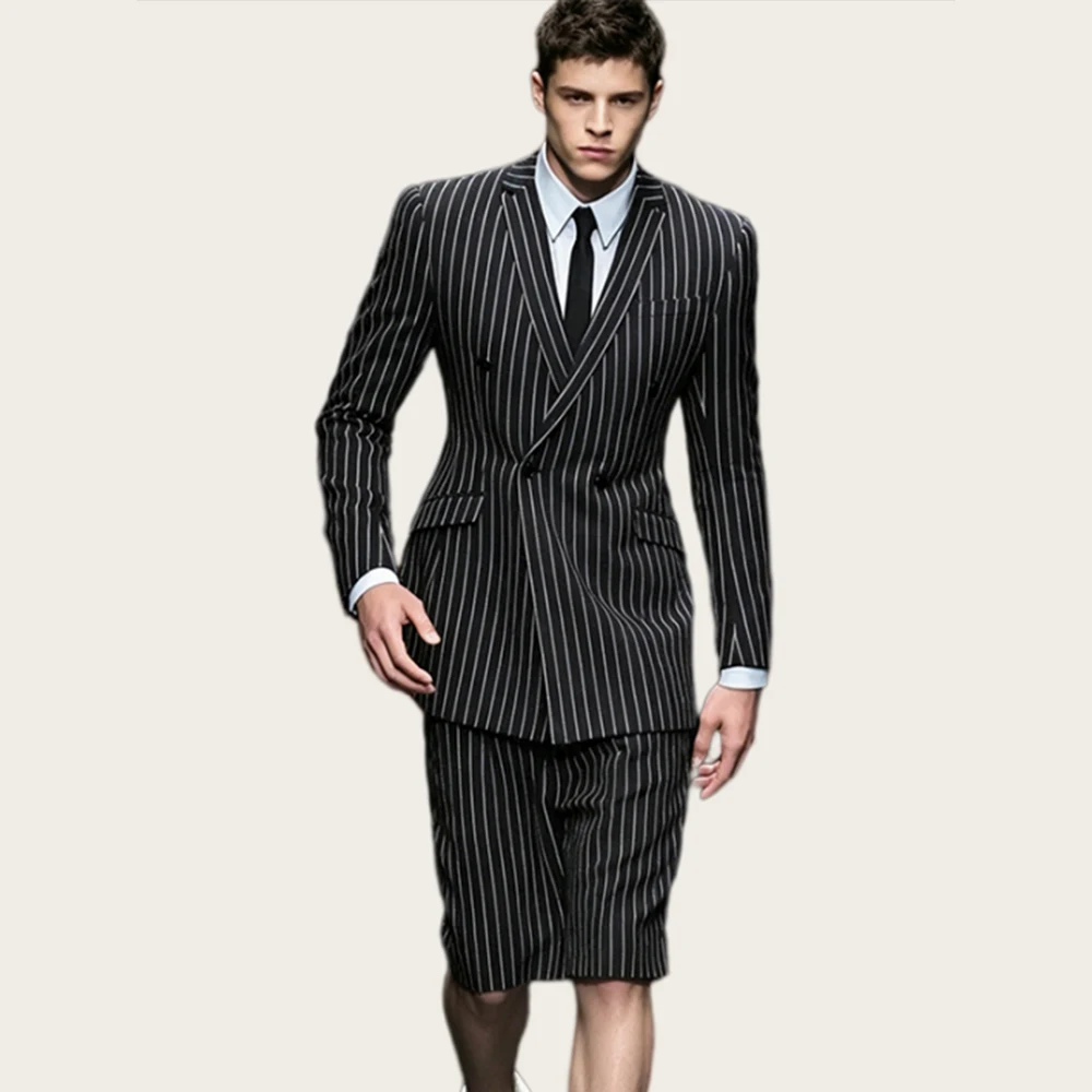 Mophiel Black Pinstripe Men's Suits with Shorts Formal 2Pcs Double Breasted Notched Lapel Blazer Office Business Customized
Mophiel Black Pinstripe Men's Suits with Shorts Formal 2Pcs Double Breasted Notched Lapel Blazer Office Business Customized