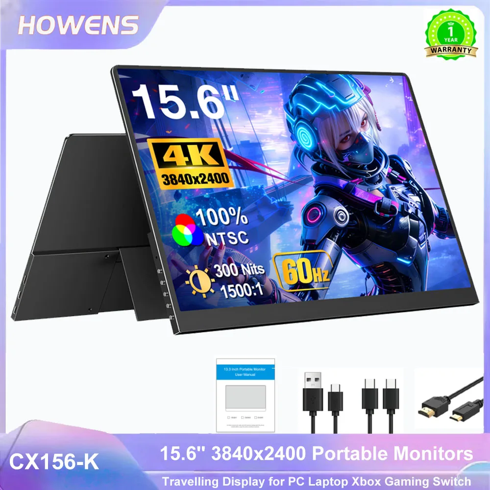 HOWENS Portable Monitor 15.6 inch 3840*2400 60Hz IPS Screen Gaming Monitor Display Super Thin for Switch Xbox PS PC Phone Laptop
HOWENS Portable Monitor 15.6 inch 3840*2400 60Hz IPS Screen Gaming Monitor Display Super Thin for Switch Xbox PS PC Phone Laptop