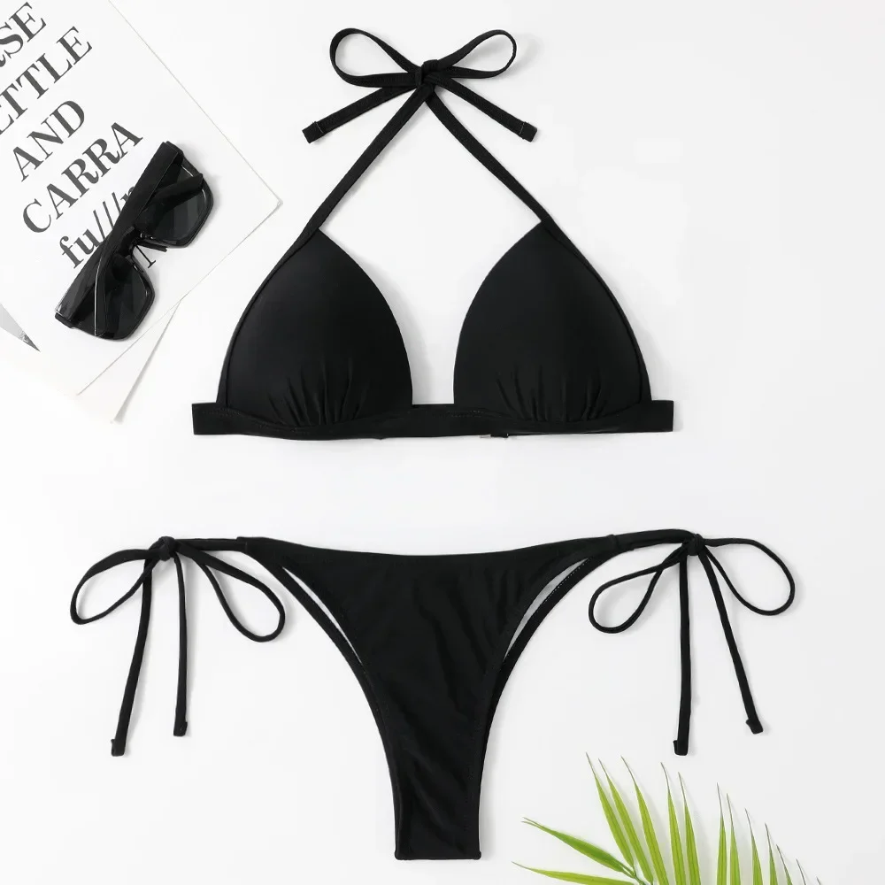 2025 Women Halter Bikini Hard/Push Up Cup Ruched Bottom Solid Black/White/Red Swimsuit Low Waist Lace Up Brazilian Bathing Suit
2025 Women Halter Bikini Hard/Push Up Cup Ruched Bottom Solid Black/White/Red Swimsuit Low Waist Lace Up Brazilian Bathing Suit
